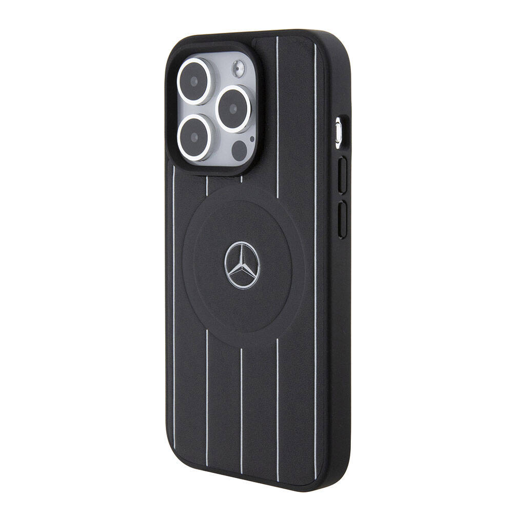 Mercedes Benz iPhone 15 Pro Orjinal Lisanslı M-safe Şarj Özellikli Baskı Logolu Paralel Çizgi Desenli Deri Kılıf Mercedes Benz iPhone 15 Pro Orjinal Lisanslı M-safe Şarj Özellikli Baskı Logolu Paralel Çizgi Desenli Deri Kılıf
